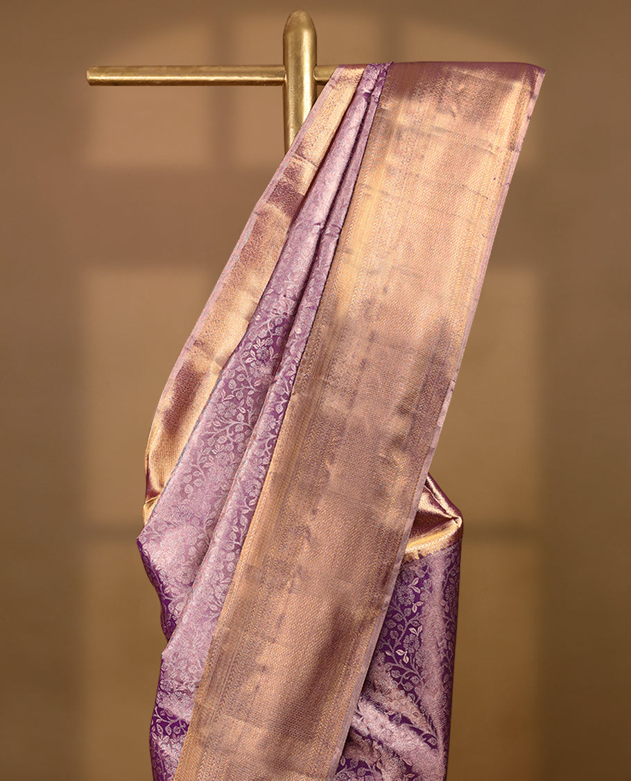 Purple Colour Tissue Silk Saree having Floral Jaal Designed Body with Contrast Border and Self Coloured Blouse