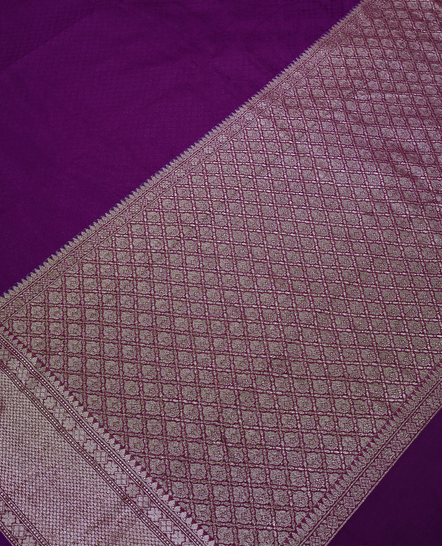 Grape Colour Semi Banaras Georgette Saree having Thread Work in Entire Body with Golden Border and Blouse