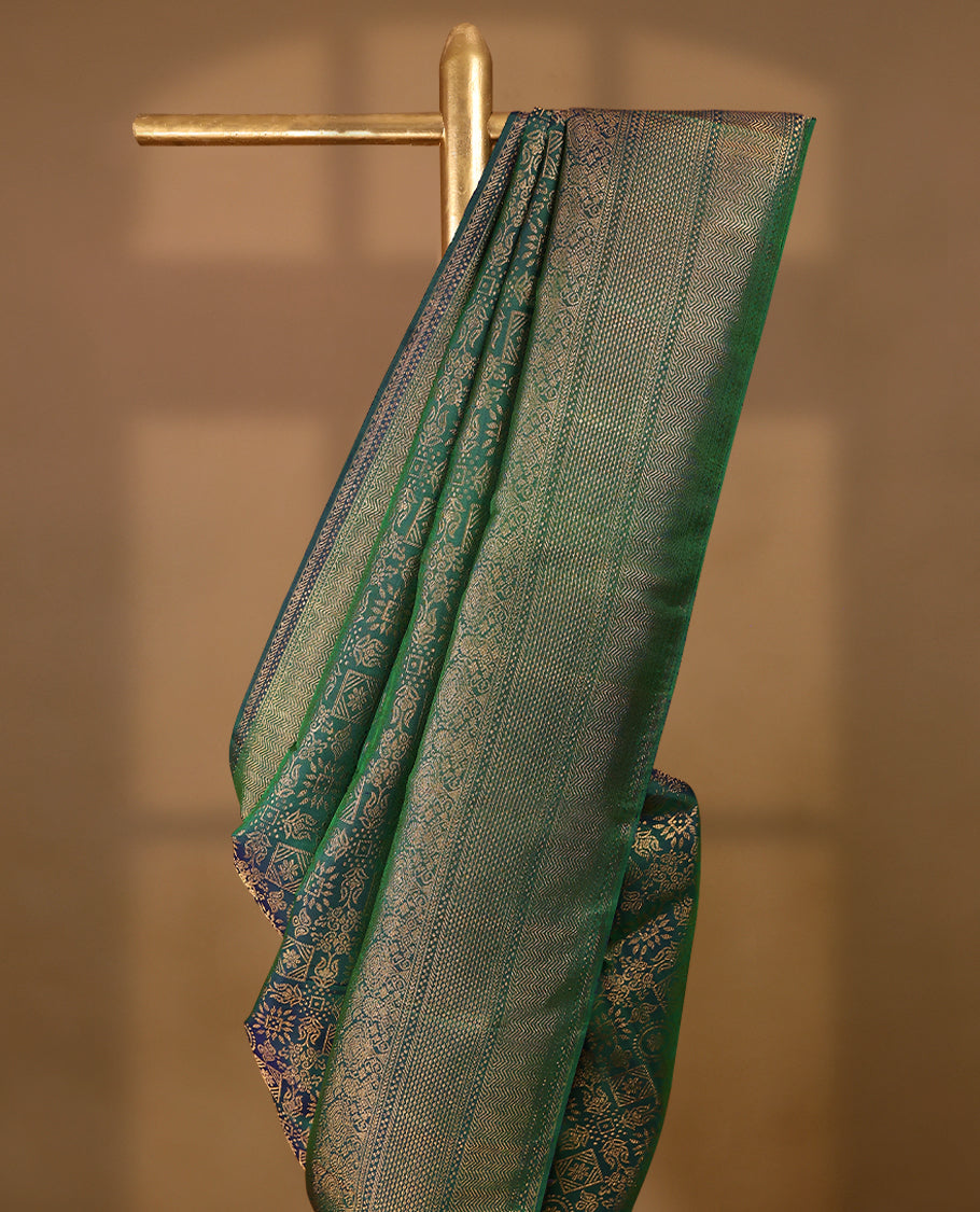Peacock Green Colour Kancheepuram Wedding Silk Saree having Brocade Body and Border with Self Coloured Blouse