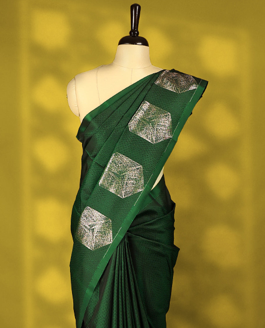 Bottle Green Colour Vasundhara Lite Silk Saree having Black Thread Work in Body and Blouse without Border