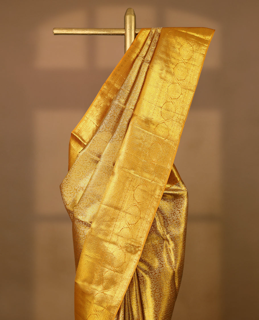 Golden Colour Pure Tissue Wedding Saree having Zari Jaal Body with Mustard Brocade Border and Blouse