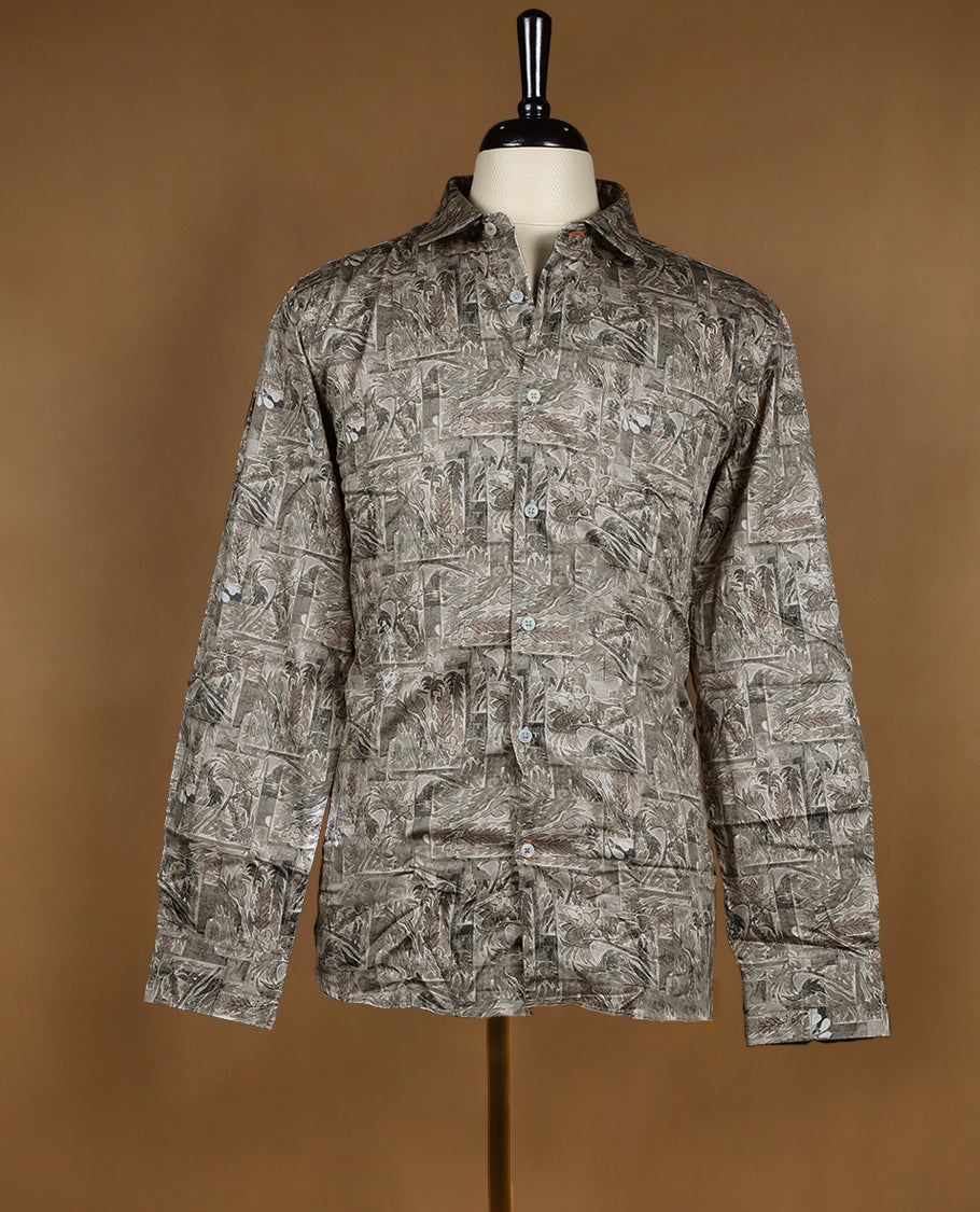 Light Brown with Multi Colour Floral Printed OCTANE Full Sleeve Shirt for Men