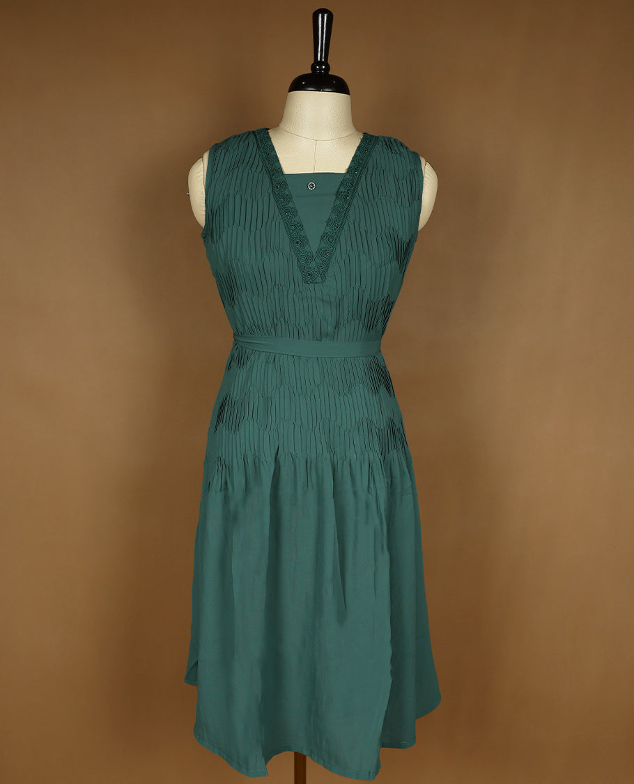 Teal Green Colour Readymade Sleeveless Top For Women