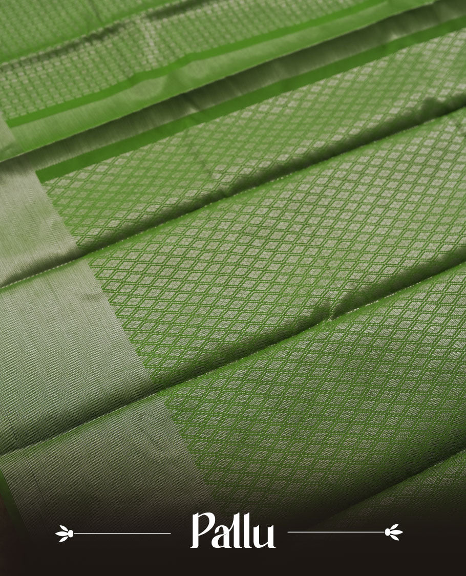 Green colour semi silk saree featuring neem zari Brocade Pattern all over the body, complemented by a Self Colour woven border with detailing,geometric pattern Pallu & plain blouse.