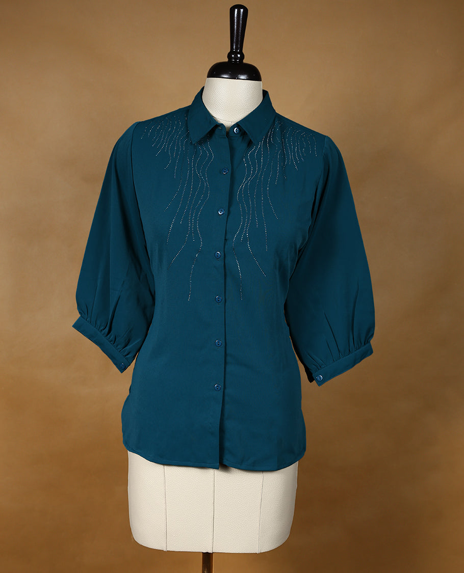 Peacock Blue Colour Readymade Tunic Shirt For Women with 3/4th Sleeves