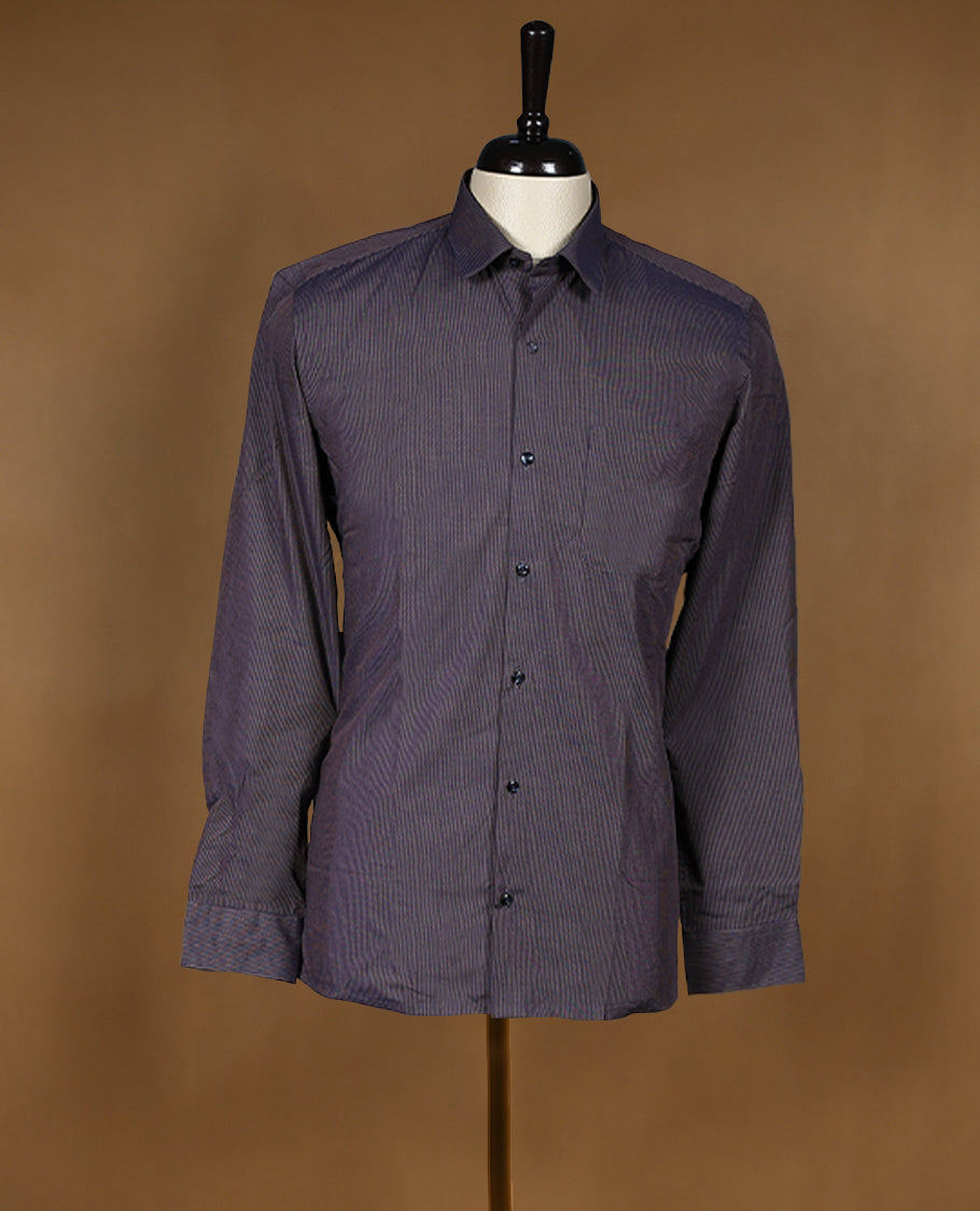 Blue and brown striped formal shirt by Peter England, crafted from breathable cotton with full sleeves, a classic collar, and button down front designed for a sharp and refined office ready look.