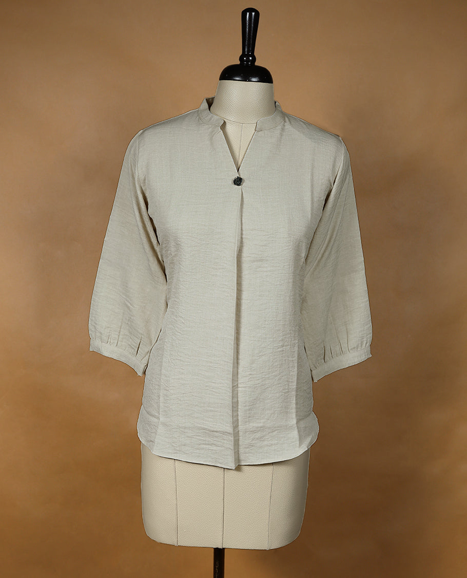 Beige Colour Linen Readymade Tunic Top For Women with 3/4th Sleeves