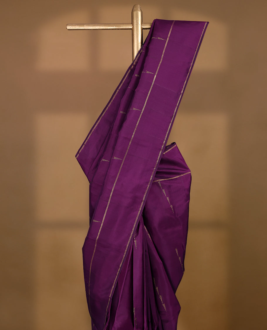 Grape Colour Pure Kancheepuram Traditional Silk Saree having Zari Worked Body with Thin Border and Blouse