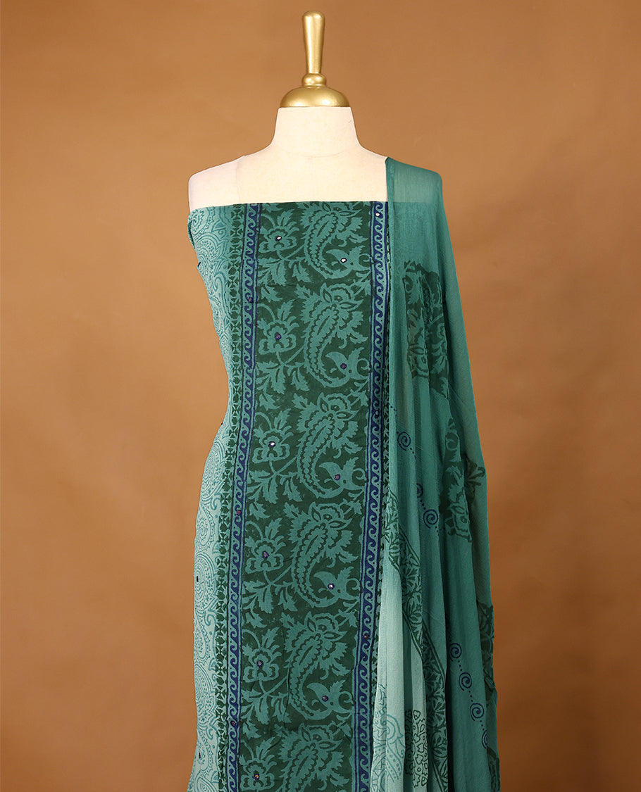 Pastel Aqua Colour Georgette Top having Mirror Work with Bottom and Printed Georgette Dupatta