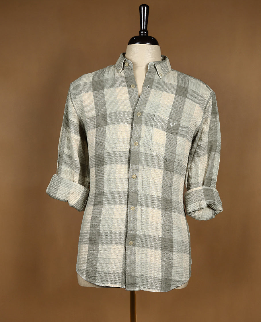 Beige with Contrast Checked JOHN KIWIS Full Sleeve Shirt for Men