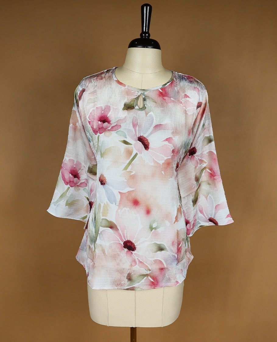 Multi Colour Readymade Floral Printed Short Top For Women with 3/4th Sleeves