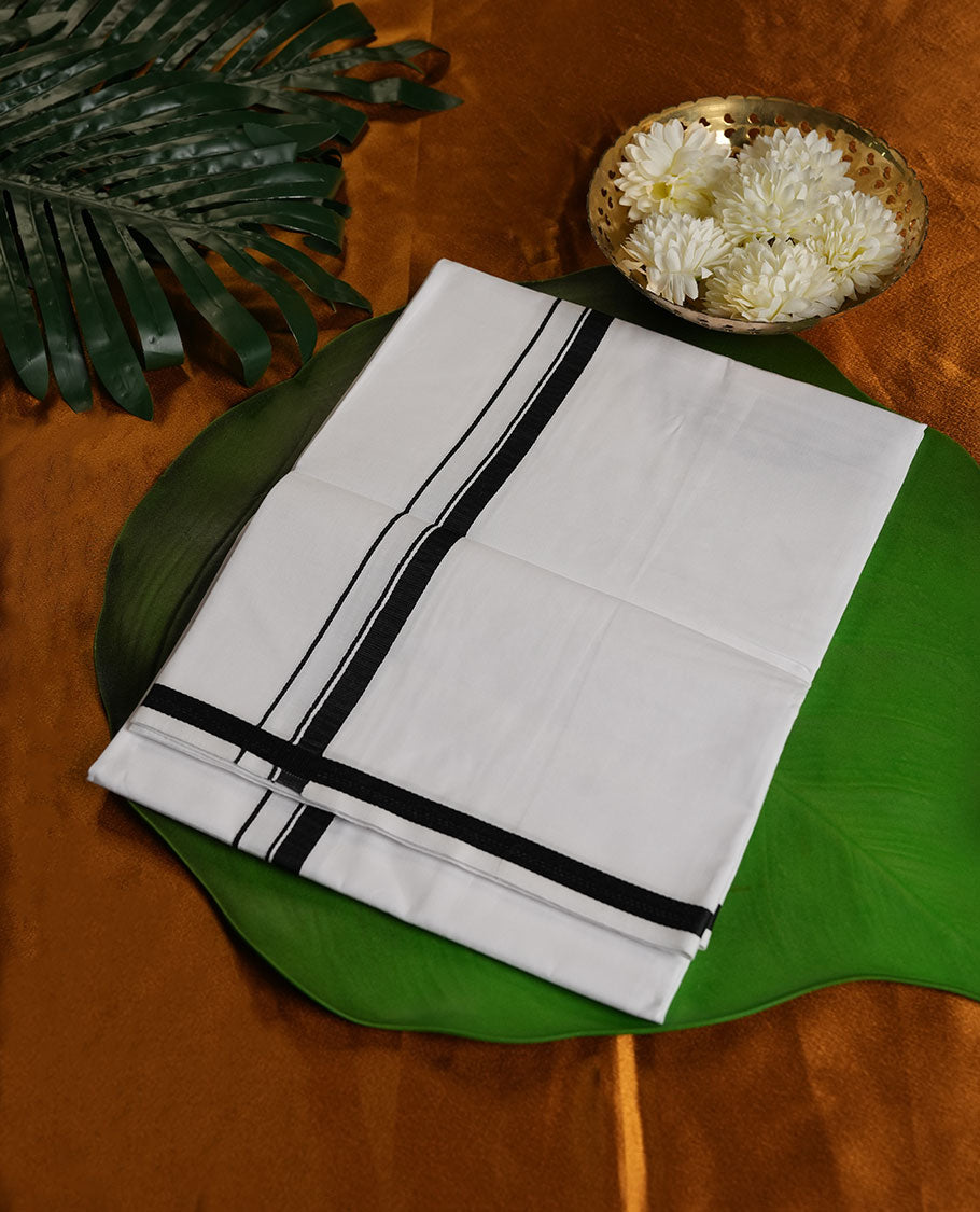 White Colour Pure Cotton single Dhoti with Black Colour Border for Men