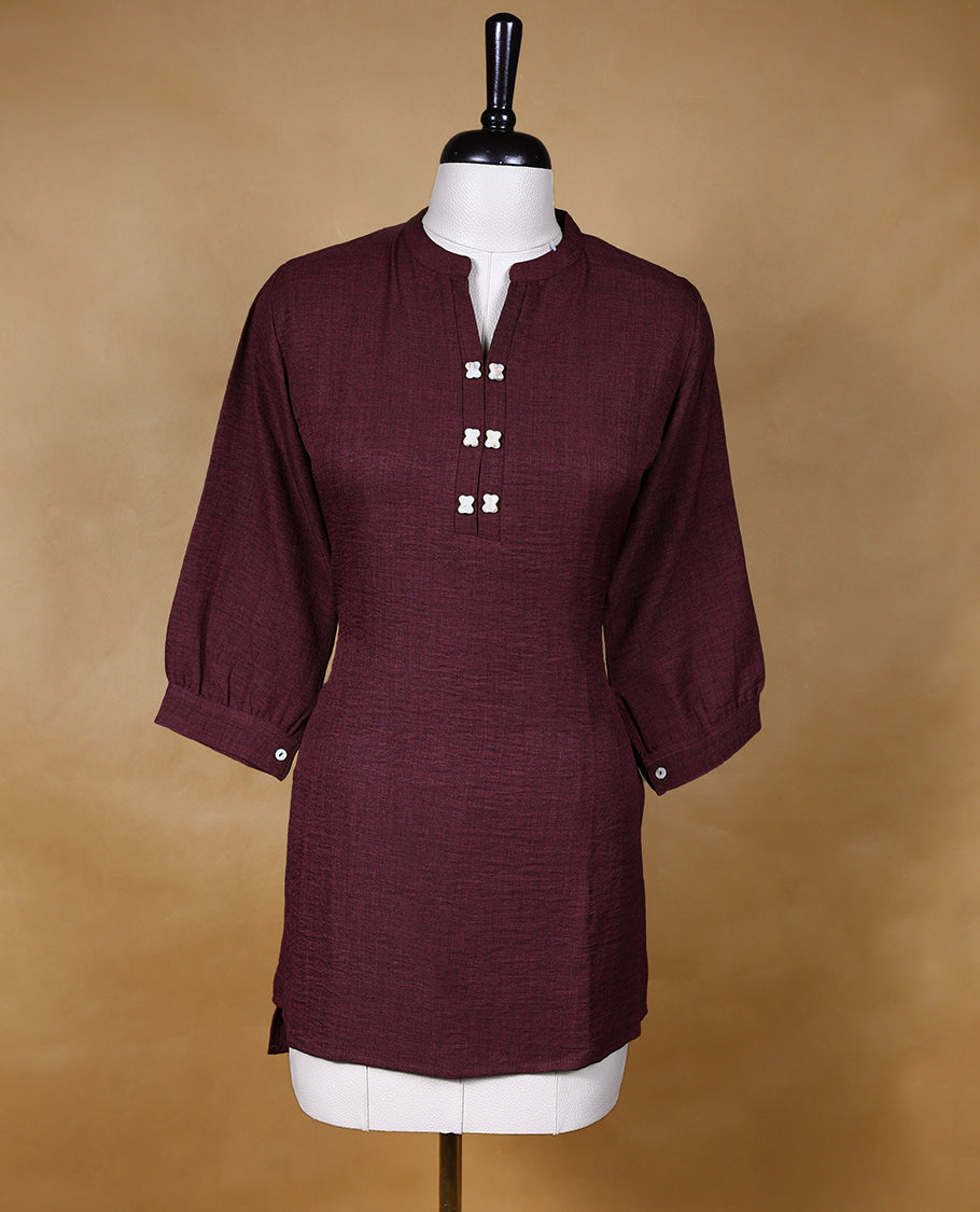 Maroon Colour Readymade Tunic Top For Women with 3/4th Sleeves