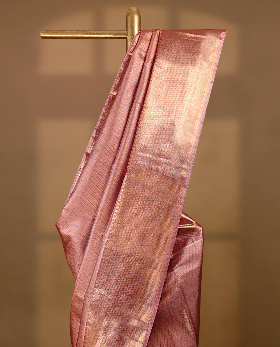 Golden Pink Colour Tissue Silk Saree having Pooraan Vankj Designed Body with Self Coloured Border and Blouse