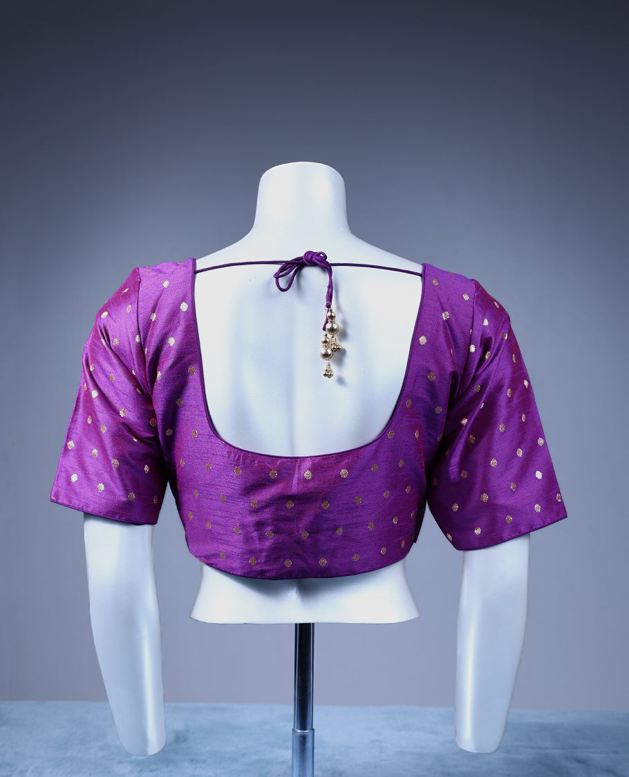 Vadamalli Colour Golden Round Motifs, Round Neck, 2/4th Sleeves, Padded, Ready Made Blouse.