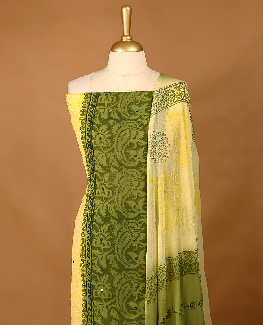 Yellow Colour Georgette Top having Mirror Work with Bottom and Printed Georgette Dupatta