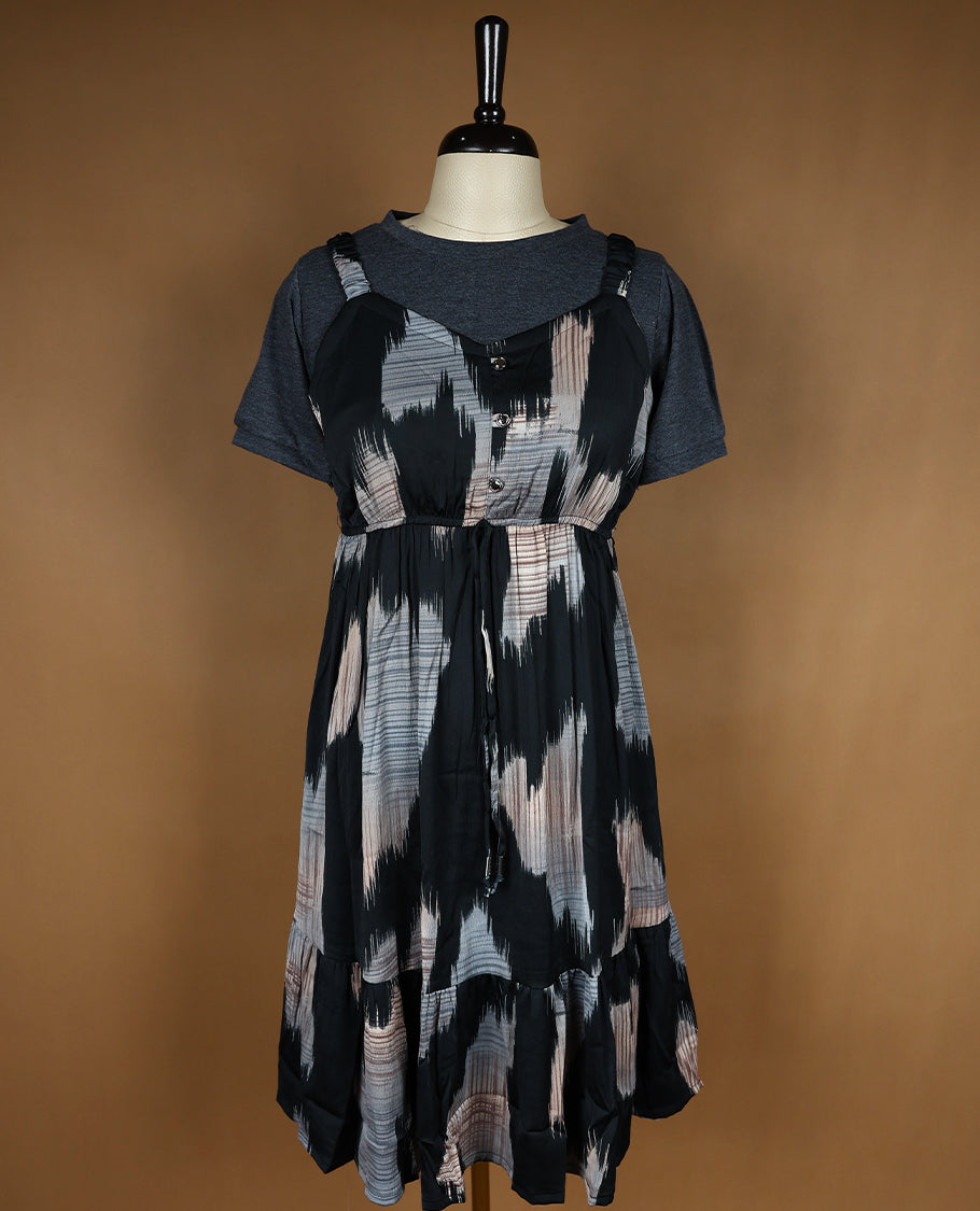 Black Colour Readymade Top with Multi Colour Prints For Women with Short Sleeves