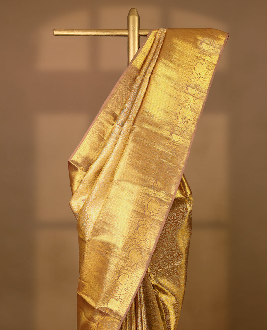 Golden Colour Pure Tissue Wedding Saree having Zari Jaal Body with Clay Biscuit Brocade Border and Blouse