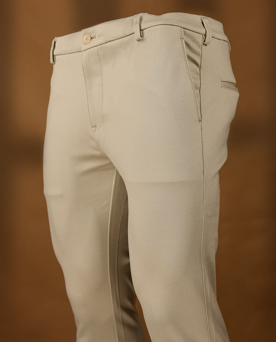 Cream colour IRONY plain formal pants for men.