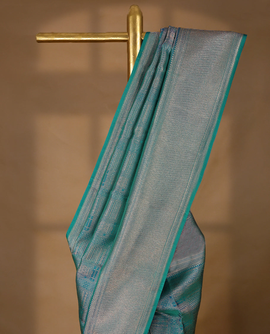 Light Peacock Colour Kancheepuram Wedding Silk Saree having Zari Worked Body and Border with Self Coloured Blouse
