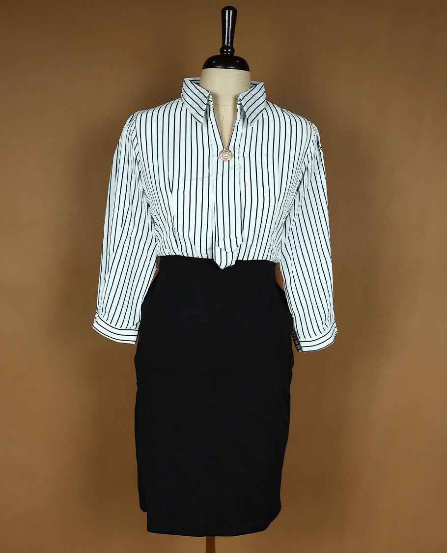 Black and White Colour Readymade Top For Women with 3/4 Sleeves