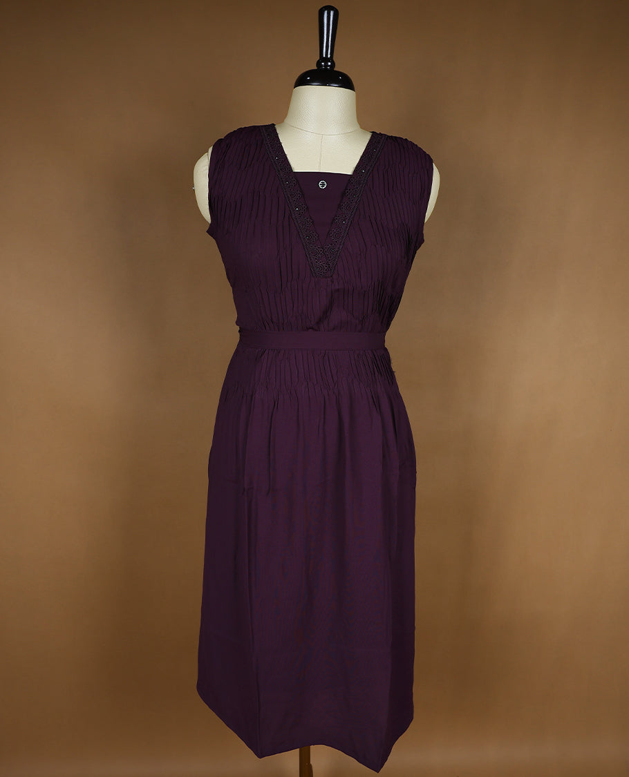 Dark Grape Colour Readymade Sleeveless Top For Women