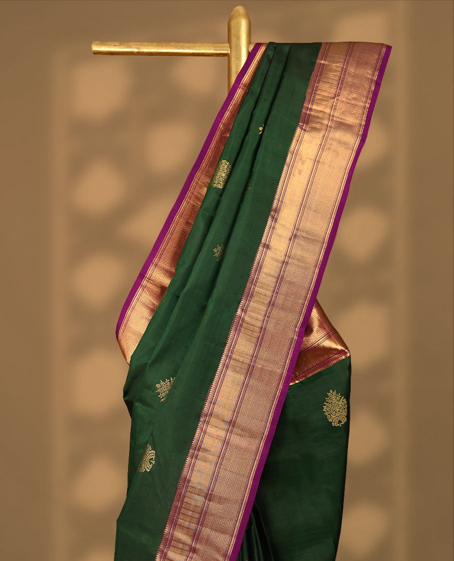 Green Colour Vasundhara Silk Saree having Golden Thread Buttas in Body with Contrast Border and Blouse