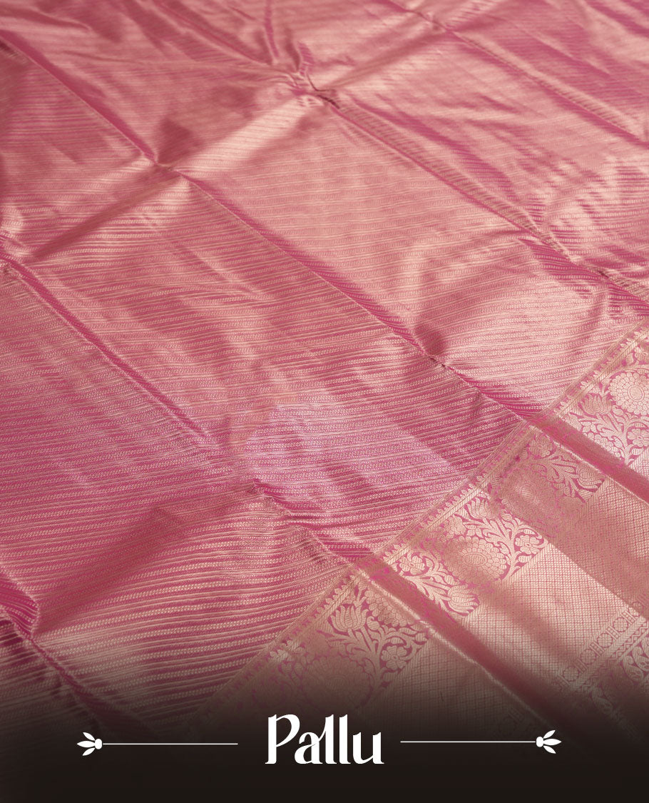 Magenta colour and gold zari Tissue Brocade Saree features intricate line Motifs on body and a traditional border & pallu, paired with matching blouse