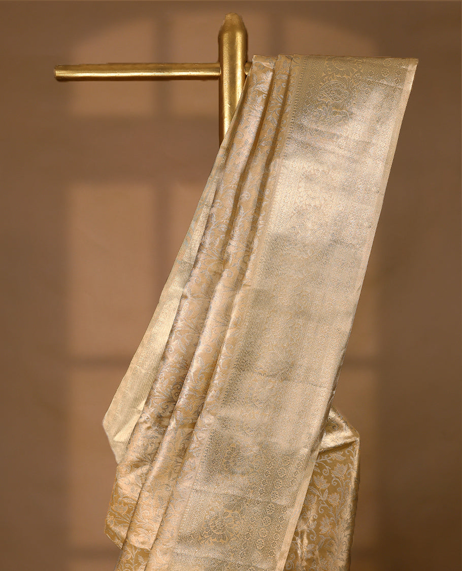 Light Mustard Colour Tissue Wedding Silk Saree having Jaal Zari Worked Body with Border and Self Coloured Blouse