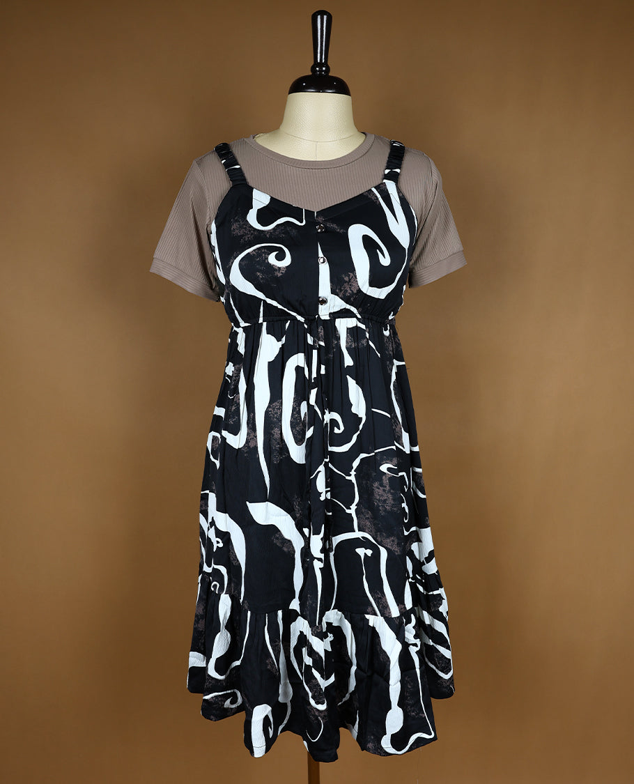 Black Colour Readymade Top with White Prints For Women with Short Sleeves