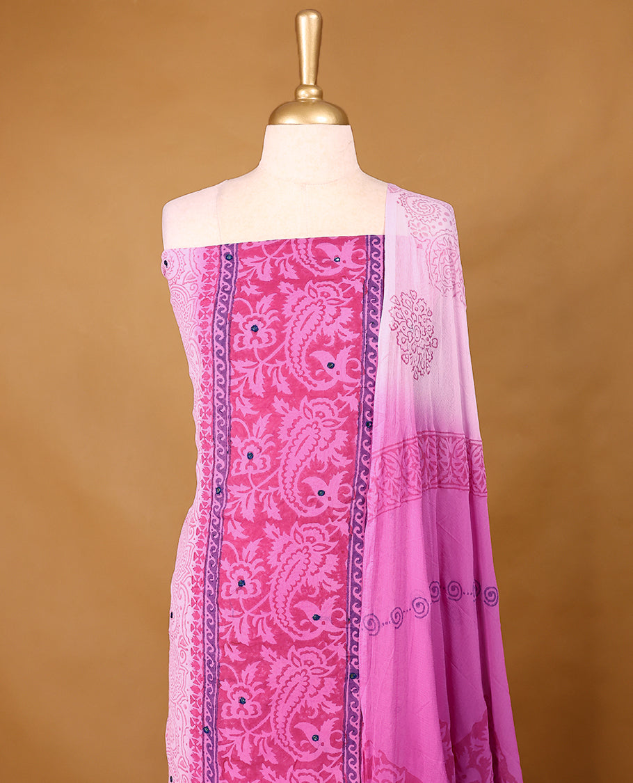 Pink Colour Georgette Top having Mirror Work with Bottom and Printed Georgette Dupatta