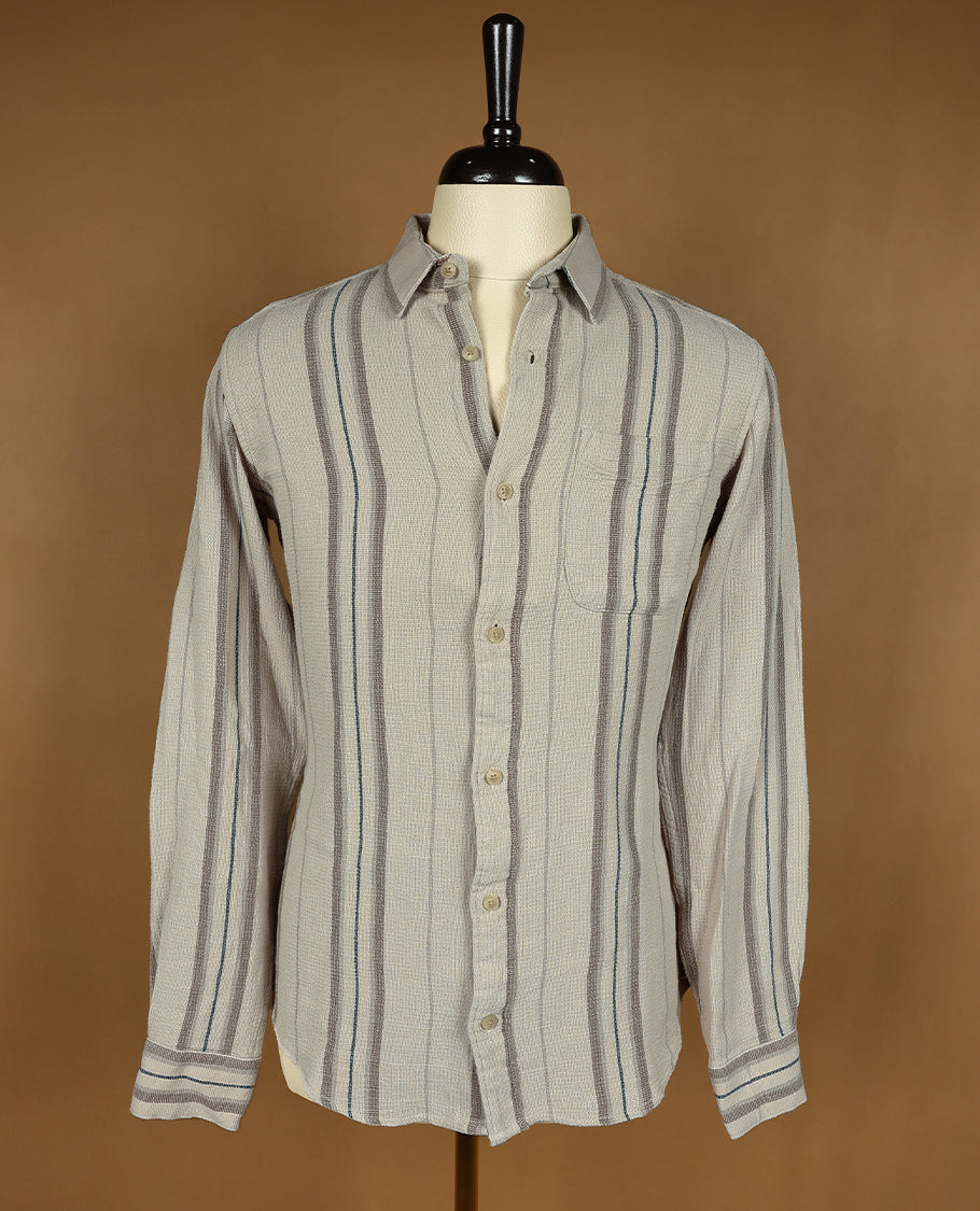 Dark Beige Colour NY RU BI Shirt with Multi Colour Stripes for Men
