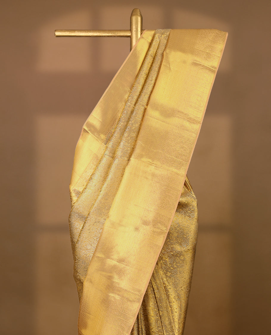 Golden Colour Pure Tissue Wedding Saree having Zari Jaal Body with Self Colour Brocade Border and Blouse