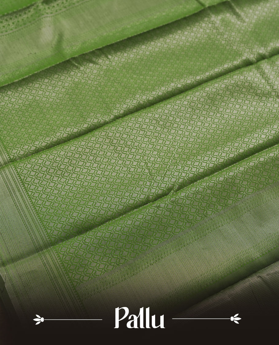 Green colour semi silk saree featuring neem zari Brocade geometric Pattern all over the body, complemented by a Self Colour woven border with detailing, Pallu & blouse.