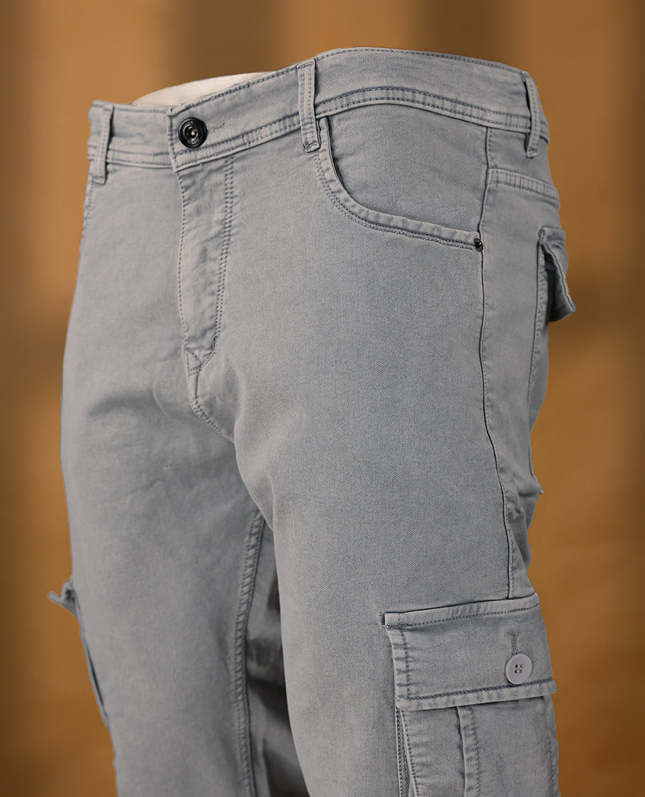 Ash colour High Quality HMN JNS Denim baggy cargo round pocket for men.