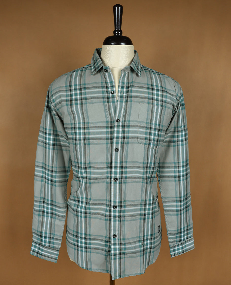 Grey Colour TWILLS Shirt with Check Design for Men
