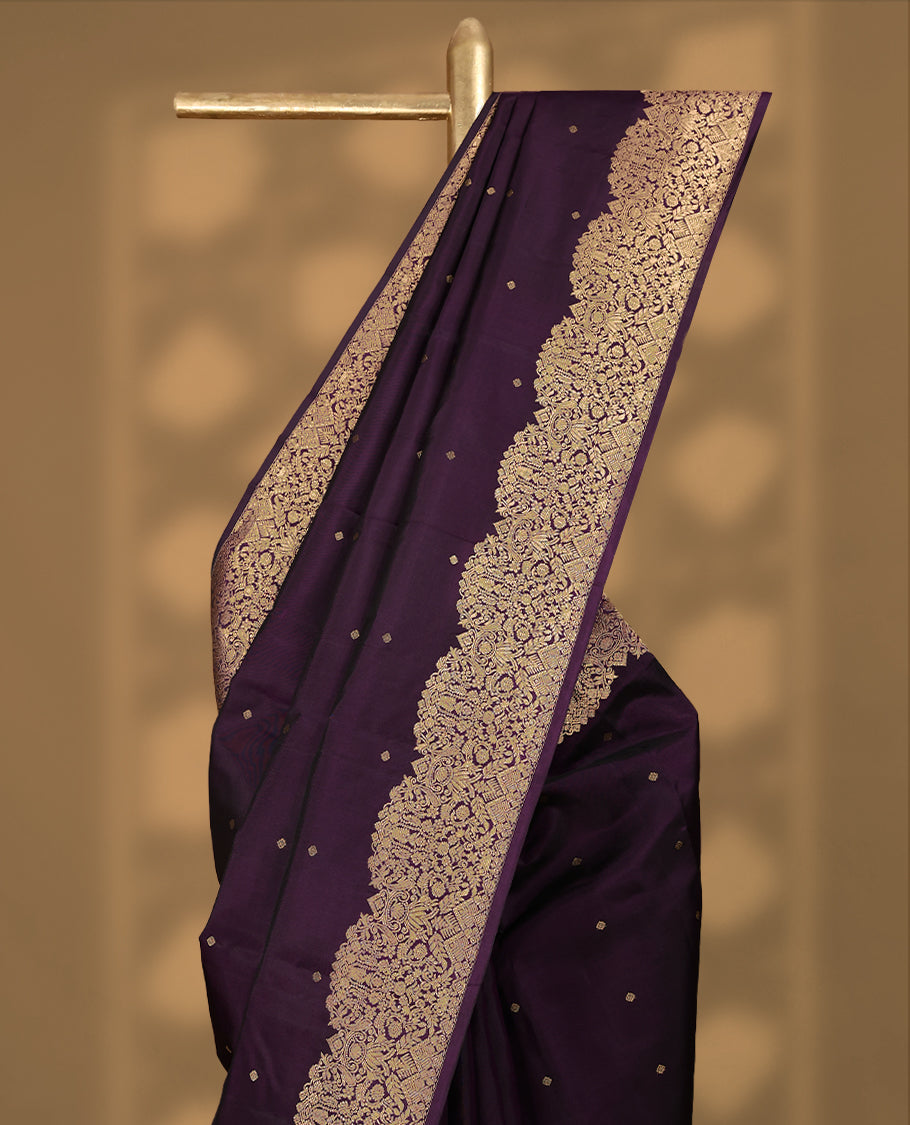 Royal Purple Colour Vasundhara Silk Saree having Golden Thread Buttas in Body with Border and Self Coloured Blouse