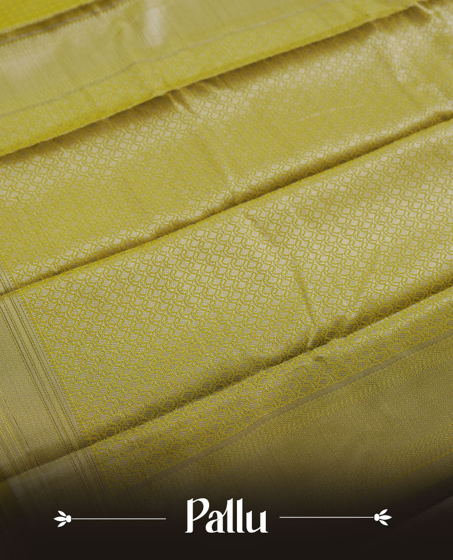 Olive colour semi silk saree featuring neem zari Brocade geometric Pattern all over the body, complemented by a Self Colour woven border with detailing, Pallu & blouse.