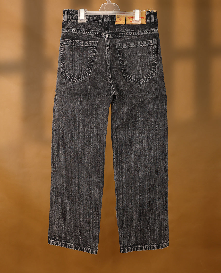 Faded Black colour High Quality MILL DENIM baggy fit round pocket for men.