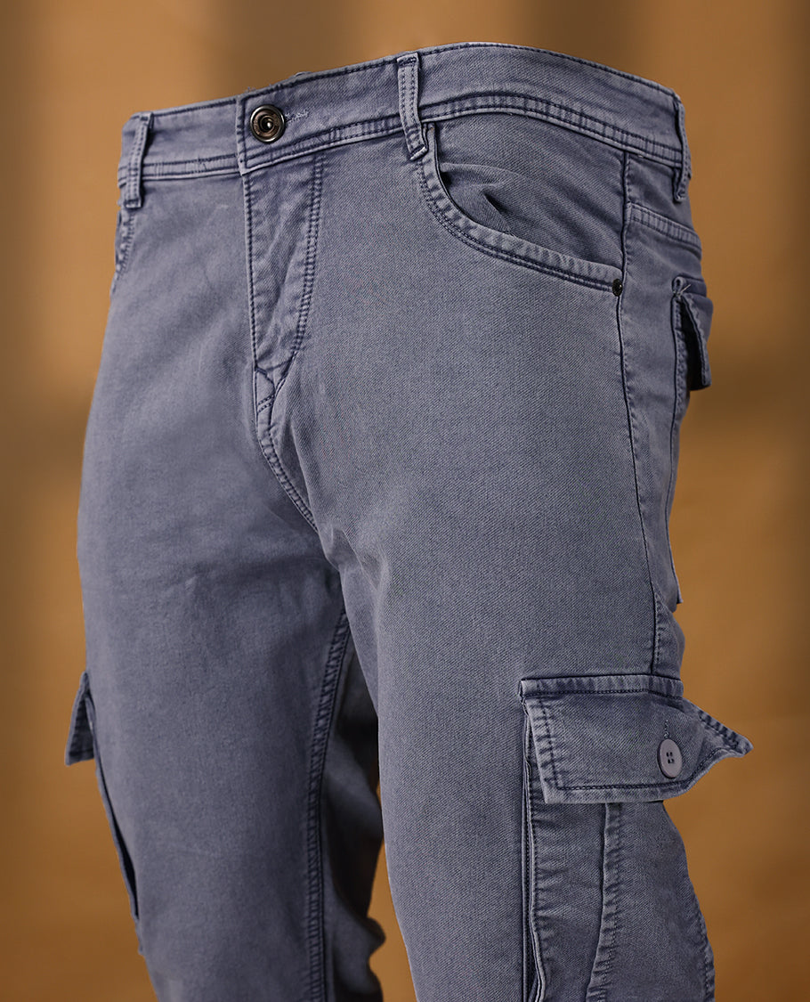 Faded blue colour High Quality HMN JNS Denim baggy cargo round pocket for men.