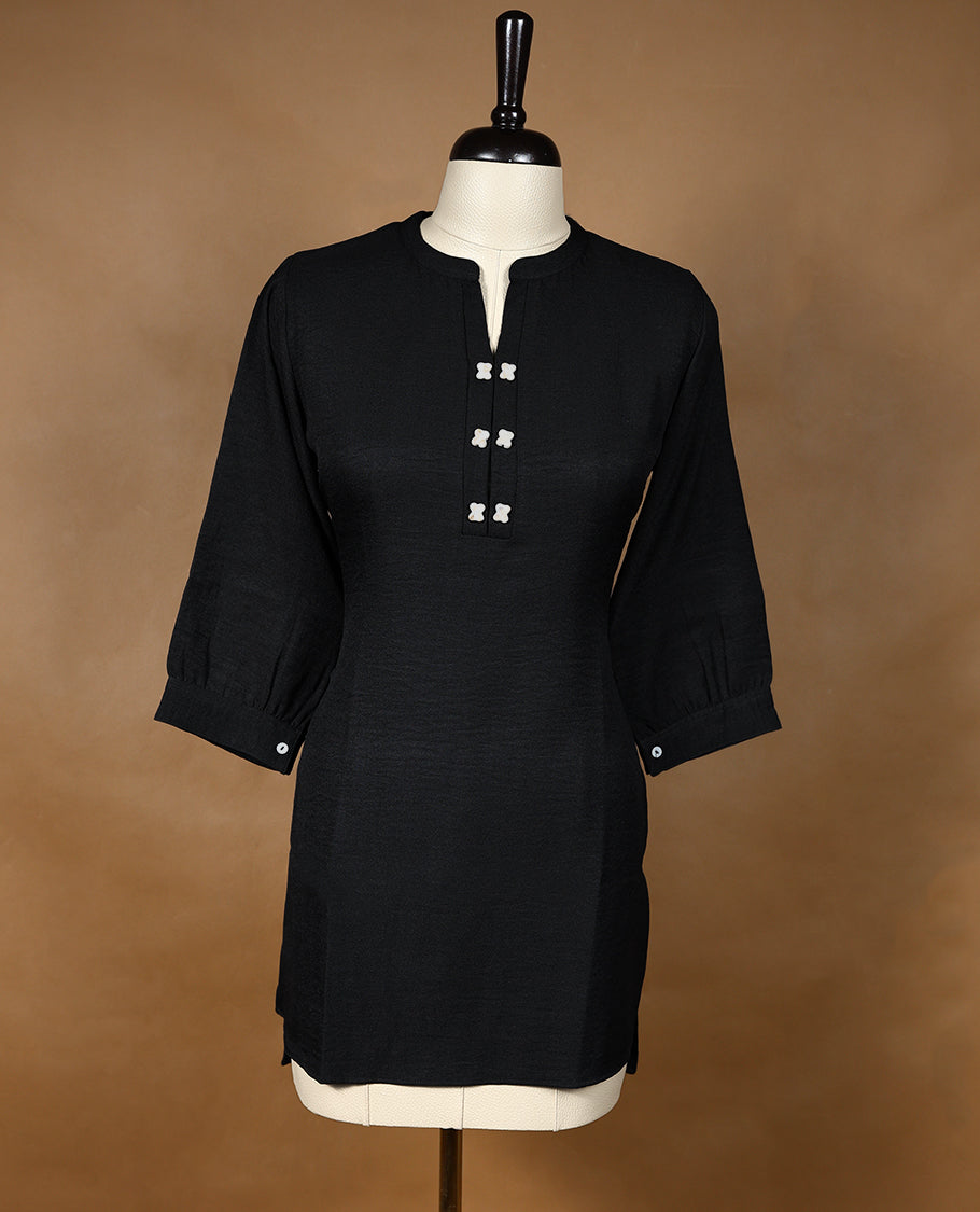 Pure Black Colour Readymade Tunic Top For Women with 3/4th Sleeves