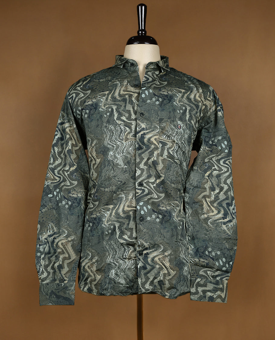 Dark Green with Multi Colour Printed YESTO Full Sleeve Shirt for Men