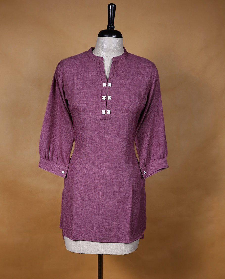 Dark Onion Pink Colour Readymade Tunic Top For Women with 3/4th Sleeves