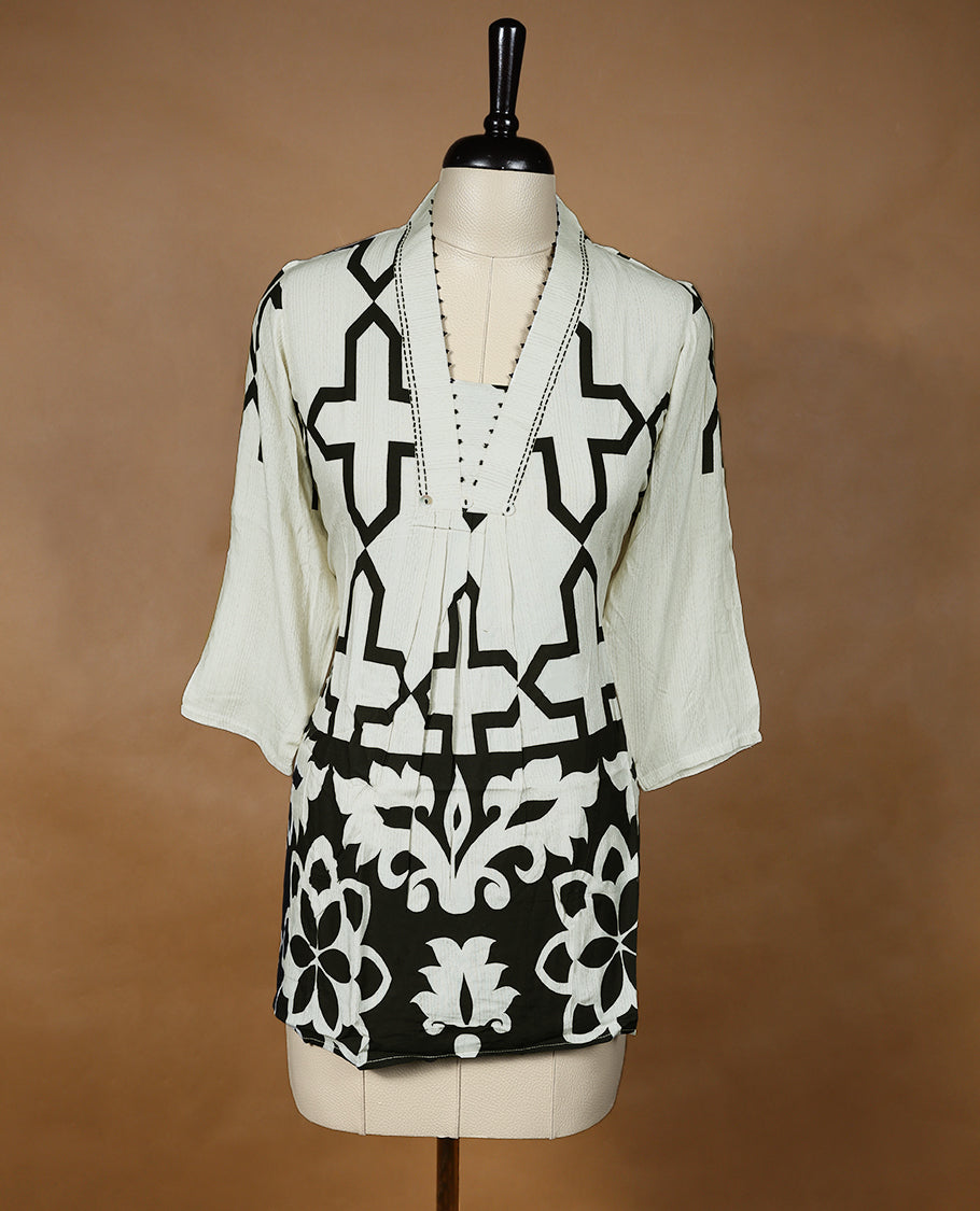 Off White Colour Readymade Cotton Kurta For Women with 3/4th Sleeves