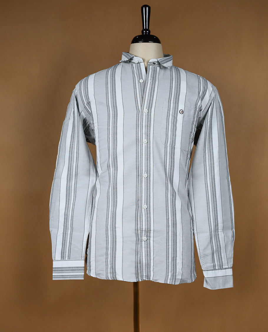 White with Grey Colour Striped YESTO Full Sleeve Shirt for Men