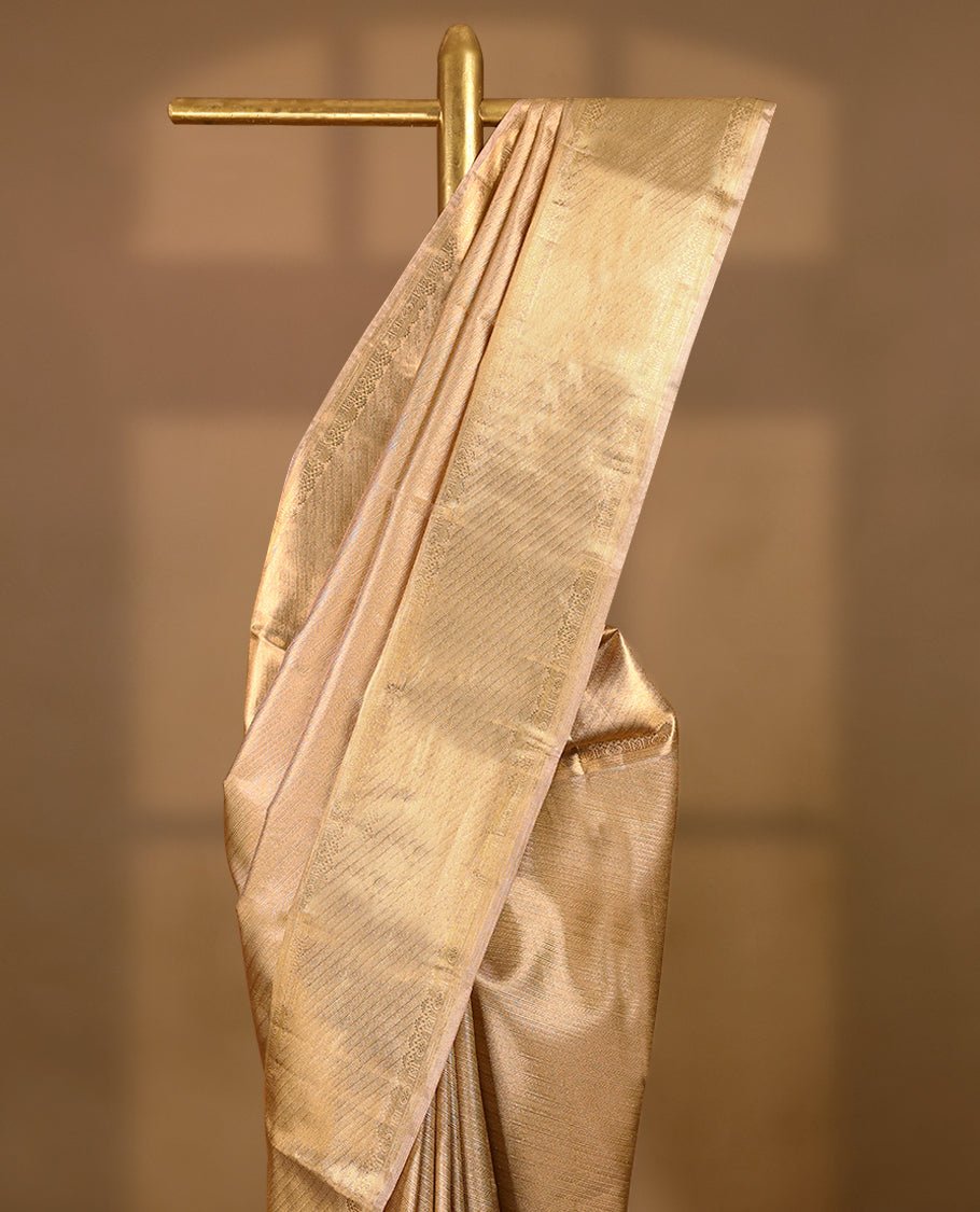 Golden Colour Tissue Silk Saree having Pooraan Vankj Designed Body with Self Coloured Border and Blouse