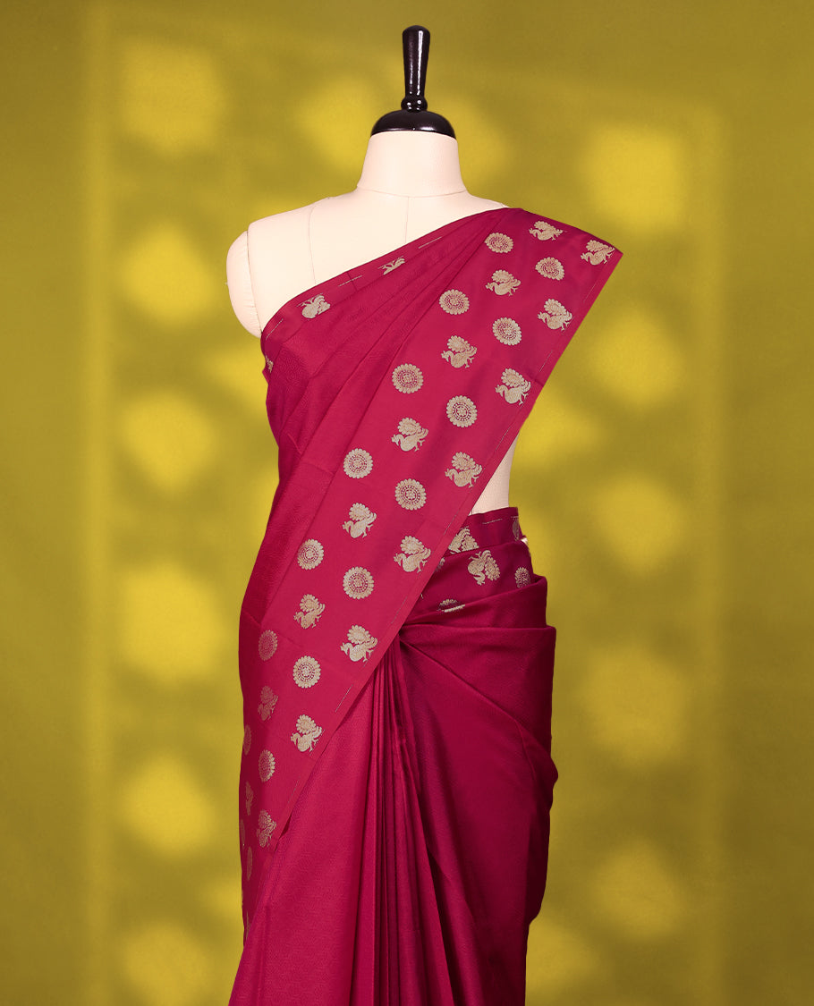 Dark Red Colour Vasundhara Lite Silk Saree having Self Coloured Thread Work in Body with Border and Blouse
