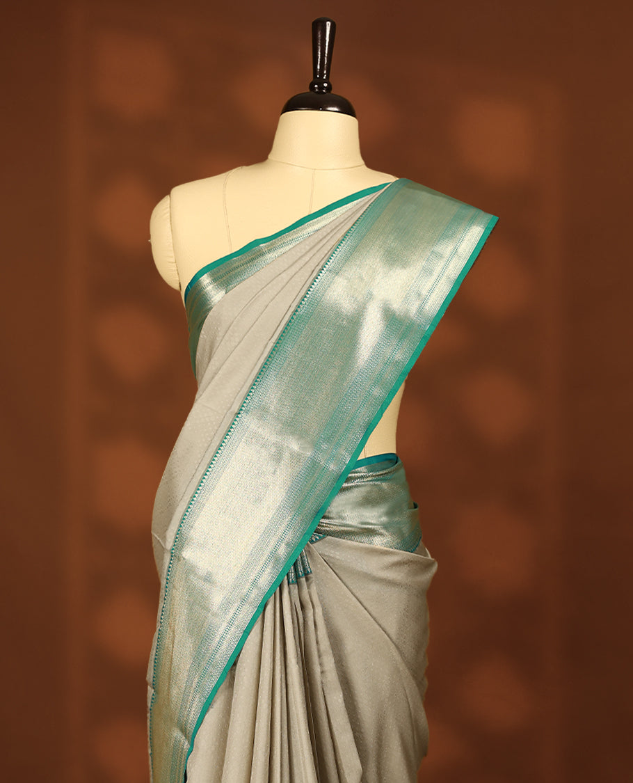 Smokey Taupe Colour Vasundhara Lite Silk Saree having Thread Work in Body with Contrast Coloured Border and Blouse