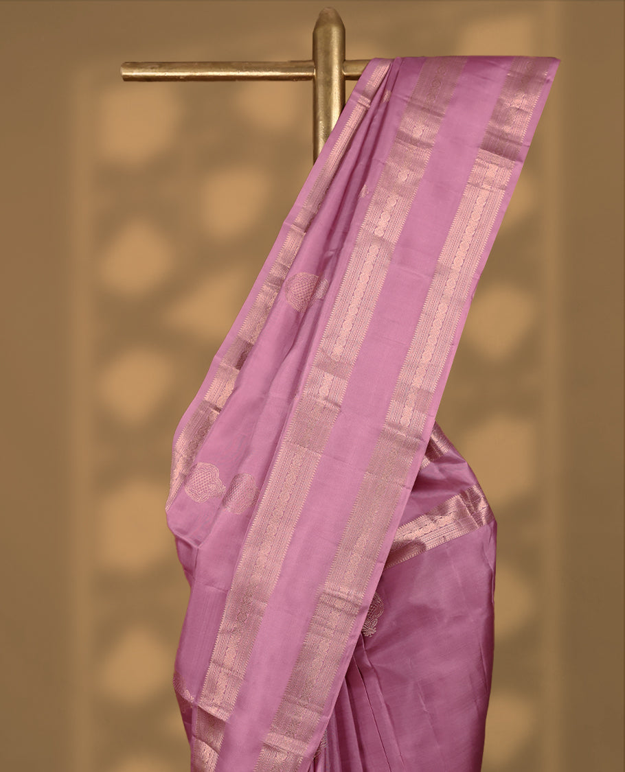 Light Onion Pink Colour Vasundhara Silk Saree having Golden Worked Body with Golden Border and Self Coloured Blouse
