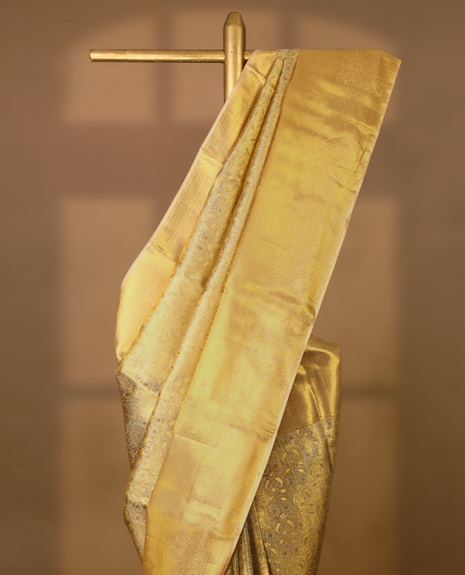 Golden Colour Pure Tissue Wedding Saree having Jaal Worked Body with Self Colour Brocade Border and Blouse